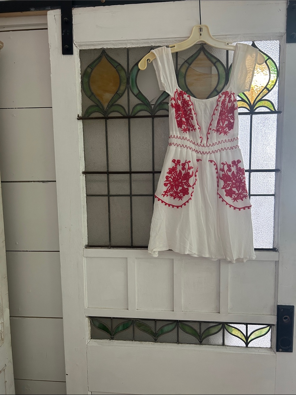 Glamorous White top with Red Embroidered Detail